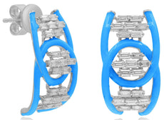 .60CT DIAMOND & BLUE ENAMEL 14K WHITE GOLD 3D CRISS CROSS LOVE KNOT FUN EARRINGS