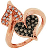 .40CT WHITE & CHOCOLATE FANCY DIAMOND 14KT ROSE GOLD 3D DOUBLE HEART LOVE RING