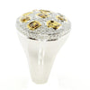LARGE 3.74CT WHITE & INTENSE FANCY YELLOW DIAMOND 18K YELLOW GOLD OVAL LOVE RING