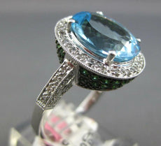 6.14CT DIAMOND & AQUAMARINE & TSAVORITE 14K WHITE & BLACK GOLD 3D OVAL HALO RING