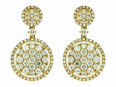ESTATE 1.65CT DIAMOND 14KT YELLOW GOLD 3D CLUSTER FLOWER HALO HANGING EARRINGS