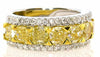 LARGE 3.71CT WHITE & FANCY YELLOW DIAMOND 18K 2 TONE GOLD 3 ROW ANNIVERSARY RING