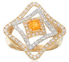 .82CT DIAMOND & AAA CITRINE 14K 2 TONE GOLD EMERALD CUT & ROUND GEOMETRICAL RING