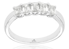 1CT DIAMOND 14KT WHITE GOLD 3D 5 STONE EMERALD CUT SHARED PRONG ANNIVERSARY RING