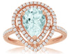 LARGE 1.70CT DIAMOND & AAA AQUAMARINE 14KT ROSE GOLD DOUBLE HALO ENGAGEMENT RING