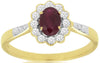 .87CT DIAMOND & AAA RUBY 14KT YELLOW GOLD 3D OVAL & ROUND FLOWER FRIENDSHIP RING