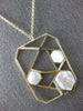 ESTATE .33CT DIAMOND & AAA MOTHER OF PEARL 14KT YELLOW GOLD HEXAGON FUN NECKLACE