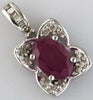 ESTATE 1.10T DIAMOND & AAA RUBY 14KT WHITE GOLD 3D OVAL & ROUND FLOWER PENDANT