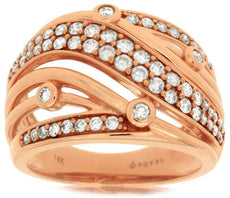 ESTATE WIDE .75CT DIAMOND 14KT ROSE GOLD MULTI ROW ETOILE FUN ANNIVERSARY RING