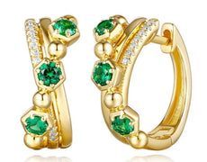 .46CT DIAMOND & AAA EMERALD 14KT YELLOW GOLD ROUND HEXAGON HOOP HANGING EARRINGS