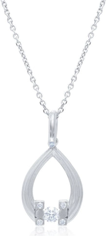 .10CT DIAMOND 14KT WHITE GOLD CLASSIC SOLITAIRE TEAR DROP FUN FLOATING PENDANT