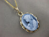 ESTATE 14K YELLOW GOLD BLUE AGATE GIRL WITH PEARLS CAMEO PENDANT + CHAIN #21501