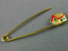 ESTATE RED & GREEN ENAMEL 14KT YELLOW GOLD CHRISTMAS HOUSE SAFETY PIN #MILANO31