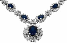 5.90CT DIAMOND & AAA SAPPHIRE 14KT WHITE GOLD ROUND & OVAL MULTI FLOWER NECKLACE|WC4683S-1