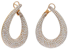 LARGE 8.50CT DIAMOND 18KT YELLOW GOLD 3D MULTI ROW TEAR DROP HANGING EARRINGS