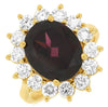 LARGE 7.10CT DIAMOND & AAA RHODOLITE 14KT YELLOW GOLD PRINCESS DIANA FLOWER RING