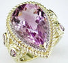 LARGE 14.16CT DIAMOND & AAA AMETHYST 14K YELLOW GOLD PEAR SHAPE ANNIVERSARY RING