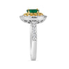 .86CT WHITE & GREEN DIAMOND & AAA EMERALD 18KT 2 TONE GOLD OVAL HALO FLORAL RING