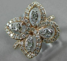 ESTATE .76CT DIAMOND 14KT YELLOW GOLD 3D CLASSIC 4 CLOVER FLOWER HALO LOVE RING