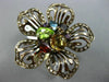 ESTATE LARGE 3.80CT DIAMOND & MULTI COLOR GEM 14K WHITE & BLACK GOLD FLOWER RING