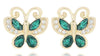 .10CT DIAMOND & GREEN ENAMEL 14KT YELLOW GOLD 3D BUTTERFLY LOVE STUD EARRINGS