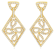 .50CT DIAMOND 14K YELLOW GOLD MULTI LEAF GEOMETRICAL TRIANGULAR HANGING EARRINGS