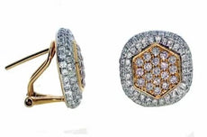 1.69CT WHITE & PINK DIAMOND 18KT WHITE ROSE GOLD HEXAGON CLIP ON STUD EARRINGS