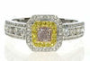 .85CT WHITE PINK FANCY YELLOW DIAMOND 18K TRI COLOR GOLD CUSHION ENGAGEMENT RING