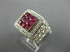 ESTATE LARGE 4.65CT DIAMOND & AAA RUBY 18KT WHITE GOLD 3D SQUARE INVISIBLE RING