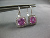 3.0CT DIAMOND & PINK TOPAZ 14KT WHITE GOLD CUSHION SQUARE HALO HANGING EARRINGS