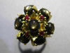 ANTIQUE LARGE 12.45CT AAA RUBY & STAR SAPPHIRE 14KT YELLOW GOLD 3D FLOWER RING