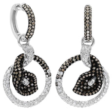 2.40CT WHITE & CHOCOLATE FANCY DIAMOND 14KT WHITE GOLD CIRCULAR HANGING EARRINGS