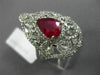 ESTATE EXTRA LARGE 3.05CT DIAMOND & AAA PEAR SHAPE RUBY 14KT WHITE GOLD 3D RING