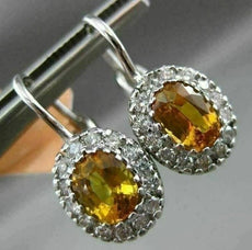 ESTATE 2.33CT DIAMOND & YELLOW SAPPHIRE 14KT WHITE GOLD OVAL LEVERBACK EARRINGS