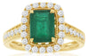1.64CT DIAMOND & AAA EMERALD 14KT YELLOW GOLD ROUND & BAGUETTE ENGAGEMENT RING