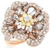 ESTATE LARGE 2.66CT WHITE & FANCY YELLOW DIAMOND 14KT ROSE GOLD FLOWER FUN RING