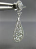 ESTATE LARGE 2.88CT DIAMOND 18K WHITE GOLD 3D CLUSTER TEAR DROP HANGING EARRINGS