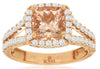 2.02CT DIAMOND & AAA MORGANITE 14KT ROSE GOLD 3D CUSHION & ROUND ENGAGEMENT RING