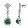 7.79CT DIAMOND & AAA EMERALD 18KT 2 TONE GOLD 3D SQUARE CUSHION & ROUND EARRINGS