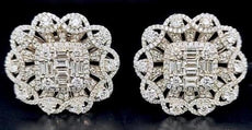 LARGE 5.95CT DIAMOND 18KT WHITE GOLD 3C INVISIBLE INFINITY FLOWER STUD EARRINGS