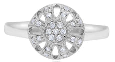 ESTATE .13CT DIAMOND 14KT WHITE GOLD 3D OPEN FILIGREE FLOWER FUN RING