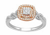 ESTATE .33CT DIAMOND 14K WHITE & ROSE GOLD ROUND SQUARE DOUBLE HALO PROMISE RING