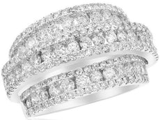 ESTATE WIDE 2.76CT DIAMOND 18KT WHITE GOLD 3D MULTI ROW ROUND ANNIVERSARY RING