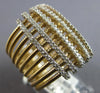 ESTATE EXTRA LARGE 1.05CT DIAMOND 14K 2 TONE GOLD MULTI ROW CRISS CROSS FUN RING