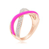 ESTATE .45CT DIAMOND & PINK ENAMEL 14K ROSE GOLD MULTI ROW CRISS CROSS LOVE RING