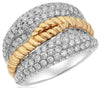 ESTATE LARGE 2.20CT DIAMOND 18KT WHITE & YELLOW GOLD 3D MULTI ROW ROPE FUN RING