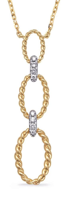 .06CT DIAMOND 14KT 2 TONE GOLD 3D OPEN OVAL LINK LOVE KNOT LARIAT LOVE NECKLACE