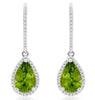 LARGE 3.22CT DIAMOND & AAA PERIDOT 14KT WHITE GOLD PEAR SHAPE HANGING EARRINGS
