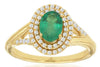 .95CT DIAMOND & AAA EMERALD 14KT YELLOW GOLD OVAL & ROUND HALO FLOWER FUN RING