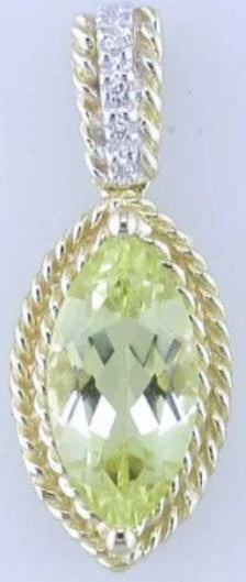 1.69CT DIAMOND & AAA LEMON QUARTZ 14KT YELLOW GOLD 3D MARQUISE & ROUND PENDANT